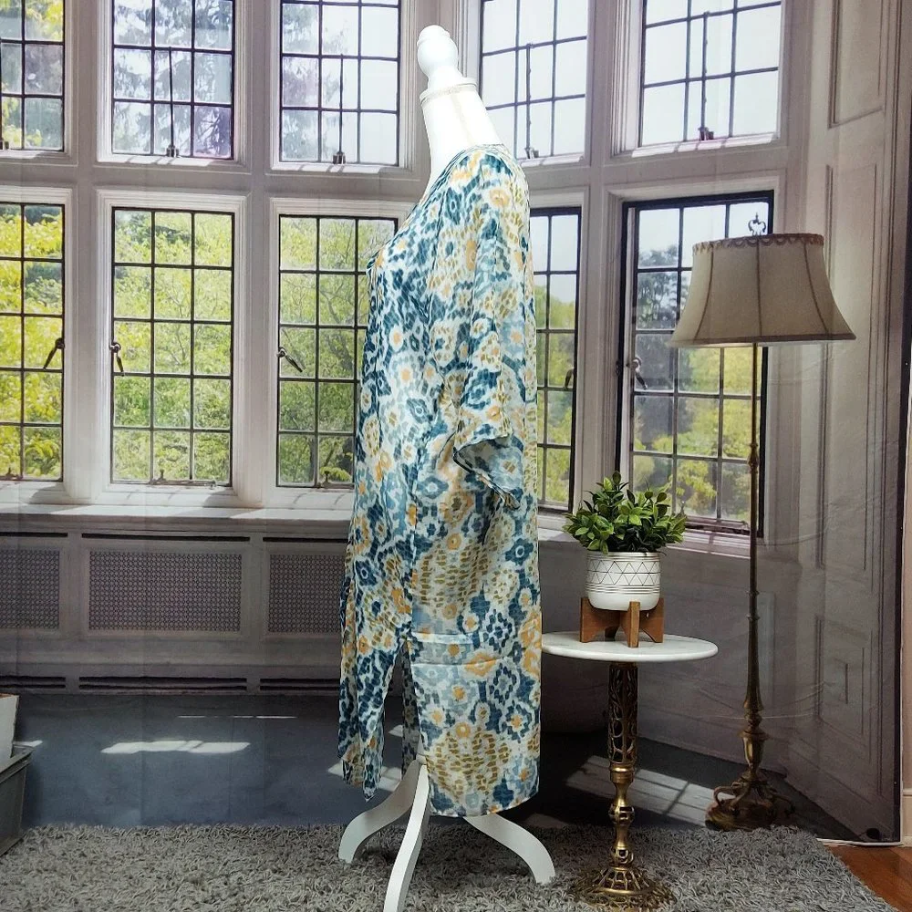 NWT SONOMA WATERCOLOR IKAT LONG KIMONO (IVORY MULTI / OS)